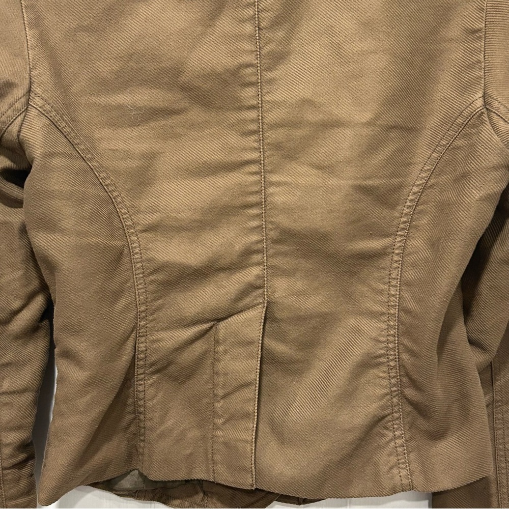 FREE PEOPLE Moto Jacket Olive Army Green Military Coat Leather Trim Buttons Sz 4 - Picture 7 of 11